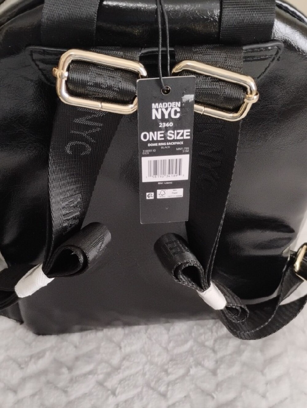 Steve Madden Black Faux Leather Mini Backpack with Gold Hardware - Picture 3 of 6